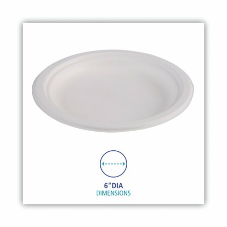 Boardwalk Bagasse Molded Fiber Dinnerware, Plate, 6" Diameter, White, PK1000 BWKPLATEWF6